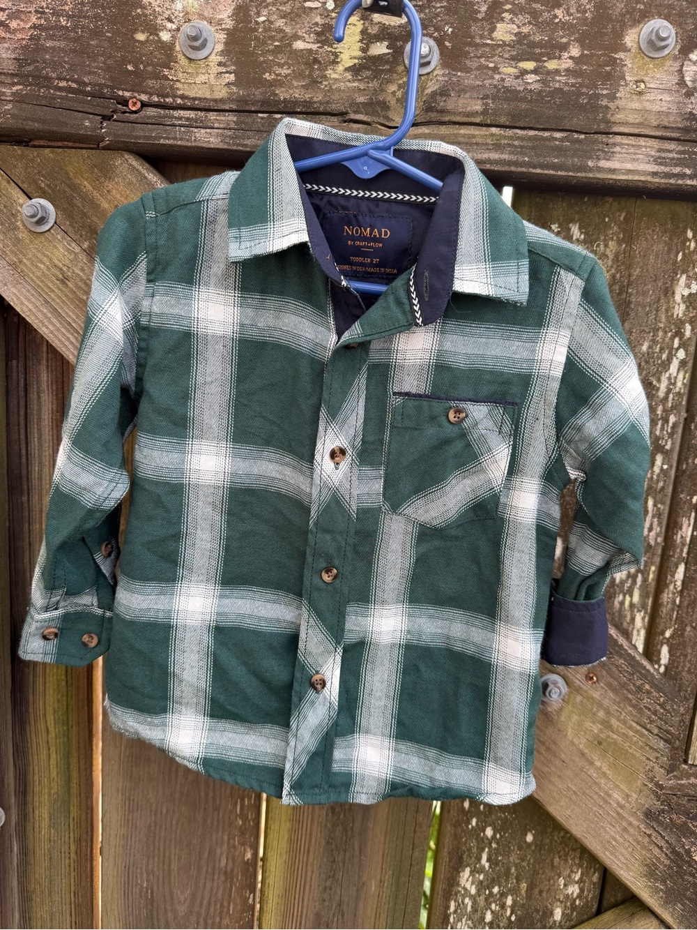 Nomad Green and White Plaid Button-Down Shirt